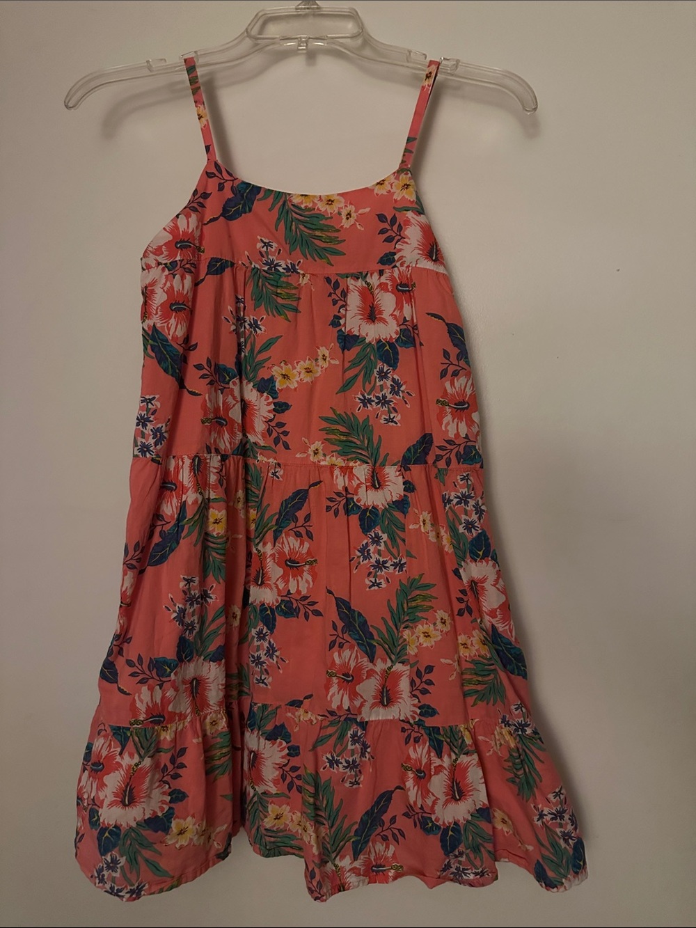 GAP Coral Pink Floral Tiered Sundress with Green & Blue Accents